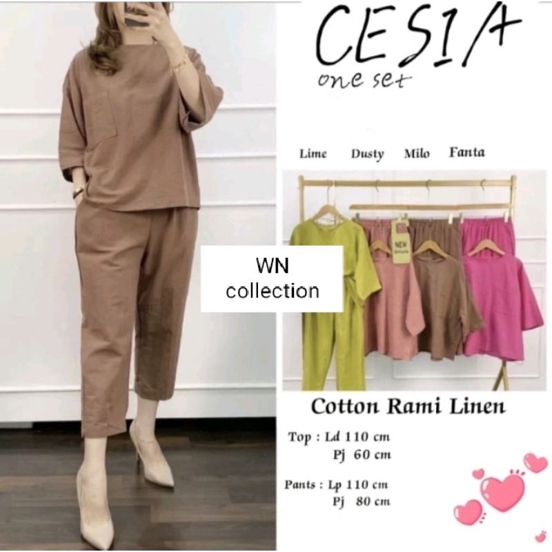 Setelan wanita kekinian Cozie Set Top+Pants Setelan One Set Linen Wanita Terbaru COZIE ONE SET JUMBO