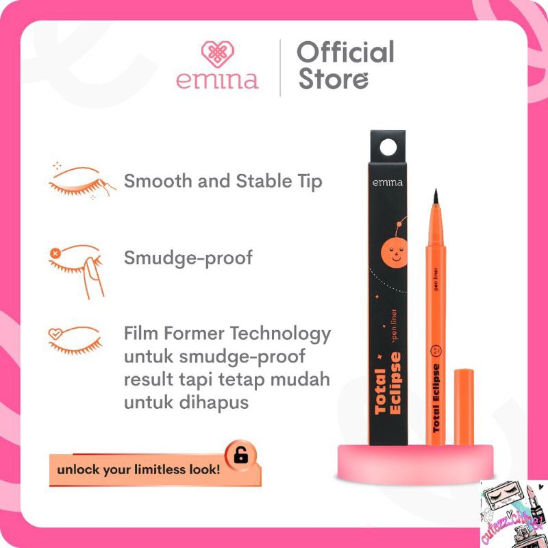 ☃️Cutezz_Ching1☃️Emina Total Eclipse Pen Liner 1 ml - Eyeliner Hitam Waterproof