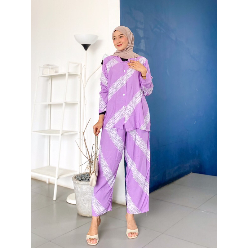 BAJU ONE WAN ON SET DAILY OOTD PAJAMAS PIYAMA PAKAIAN TIDUR CELANA SETELAN BATIK CAP 1 SATU KEMEJA B