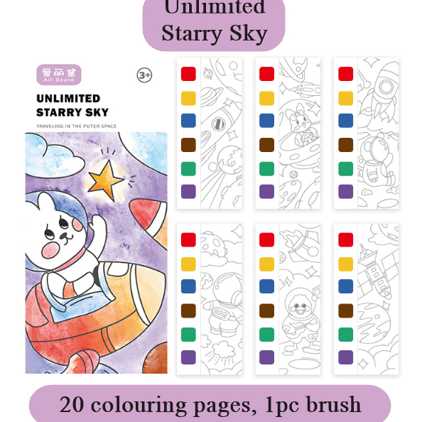 [ORGM] Mainan Edukasi DIY Mewarnai Watercolour Book 20 Halaman Banyak Motif Set Termasuk Kuas dan Cat