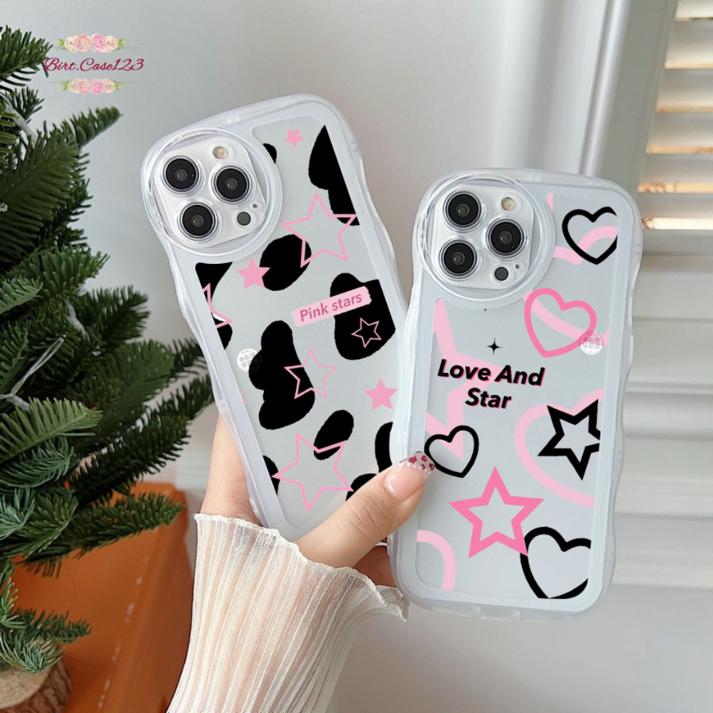 CUSTOM SOFTCASE WAVE GELOMBANG CLEAR CUSTOM PINK STARS FOR VIVO Y02 Y11 Y12 Y15 Y15S Y16 Y20 Y12S Y21 Y21S Y22 Y22S Y30 Y35 Y53 Y71 Y81 Y91 Y93 Y91C T1 S15E V5 V20 V25E PRO BC7534