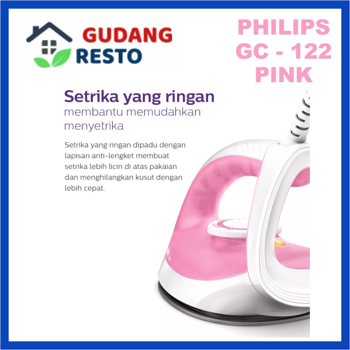 Philips GC 122 DIVA PINK/ MERAH MUDA Setrika Kering / Dry Iron / Gosokan GC122 / GC-122 GARANSI RESMI PHILLIPS INDONESIA 2 TAHUN ORIGINAL ASLI