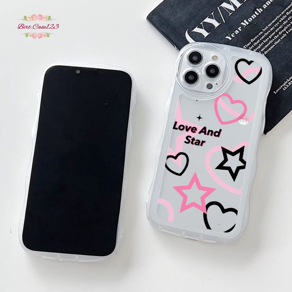 CUSTOM SOFTCASE WAVE GELOMBANG CLEAR CUSTOM PINK STARS FOR IPHONE 7 8 7+ 8+ X XS XR XS MAX 11 12 13 14 PRO MAX PLUS BC7535