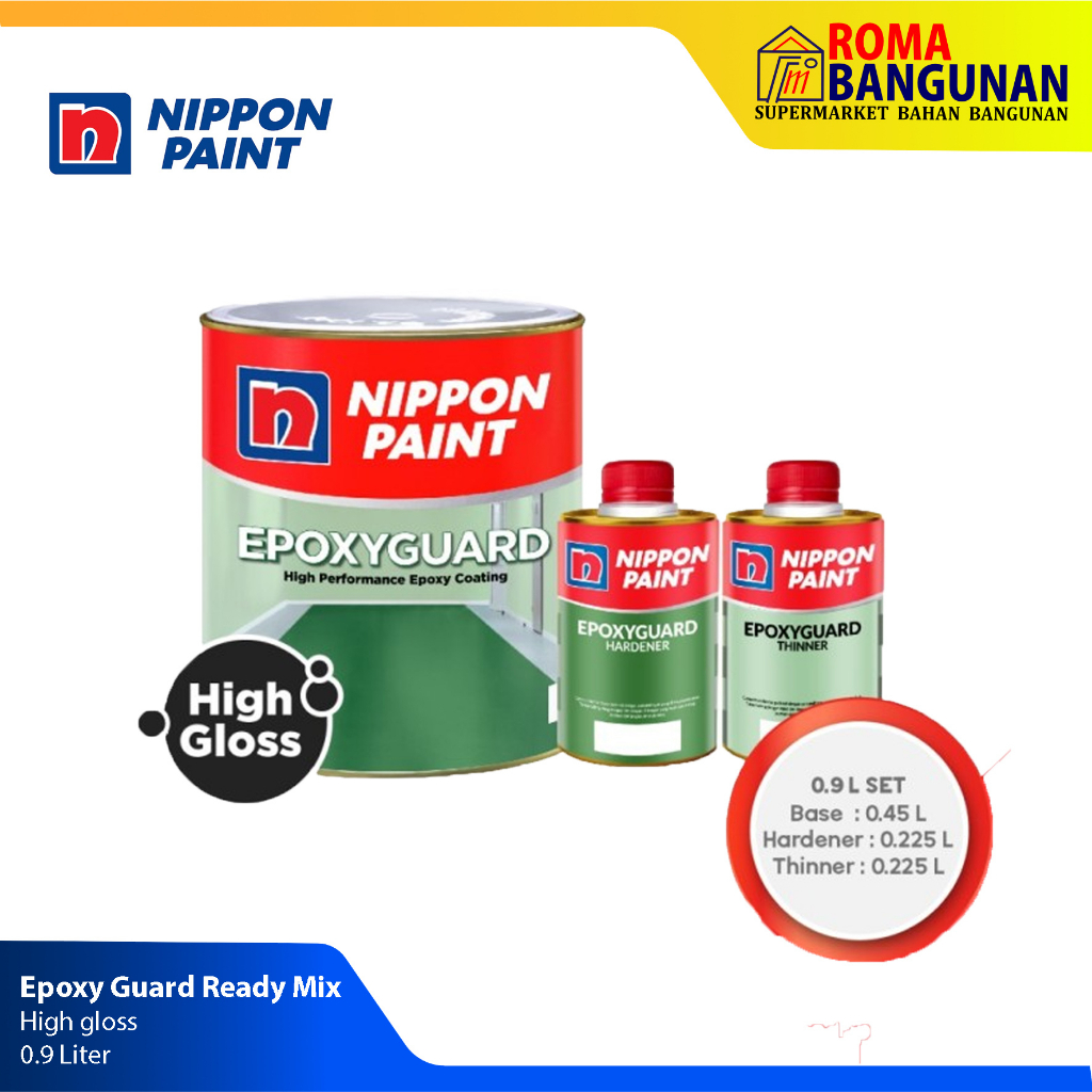 Nippon Cat Lantai Serbaguna Epoxy Guard Ready Mix High Gloss 0,9L Warna Putih