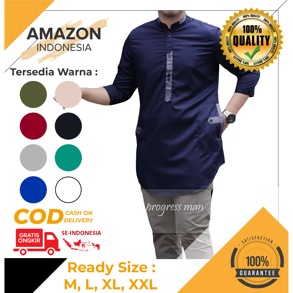 BAJU KOKO PRIA LENGAN 3/4 WARNA NAVY BAHAN KATUN TOYOBO PREMIUM MENYERAP KERINGAT HIGH QUALITY