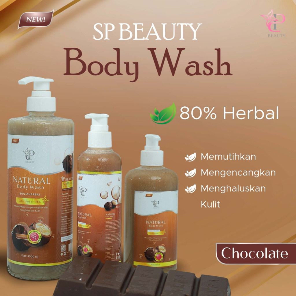 Sp Beauty Body Wash sabun cair herbal 1000ml Extra coklat vitamin C. A &amp; Collagen. - Sabun mandi cair pemutih badan sabun cair pemutih .sabun cair herbal coklat1000ml