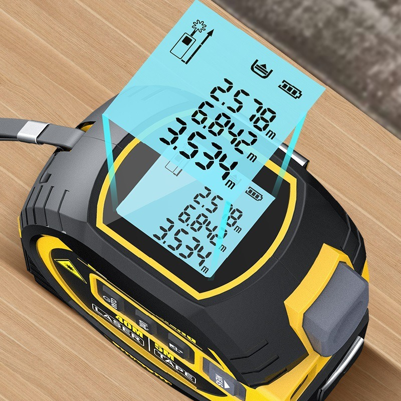 Meteran Laser Pengukur Jarak Rangefinder Tape Measure 3 in 1 - LD-14 - Yellow