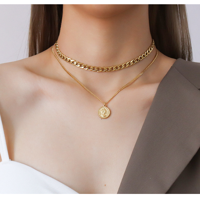 GL Jewellery  (Garansi 2 tahun) Kalung Wanita 2 layer  Perhiasan Antikarat Lapis Emas Asli 999 24K import K19
