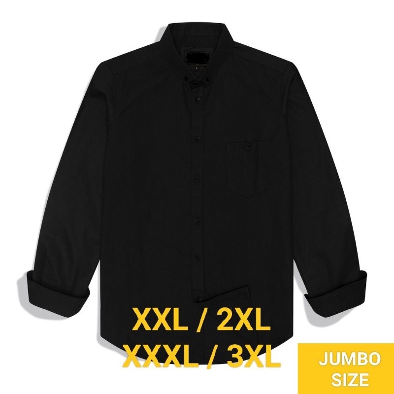 Kemeja Pria Hitam Polos Lengan Panjang Big Size XXL XXXL