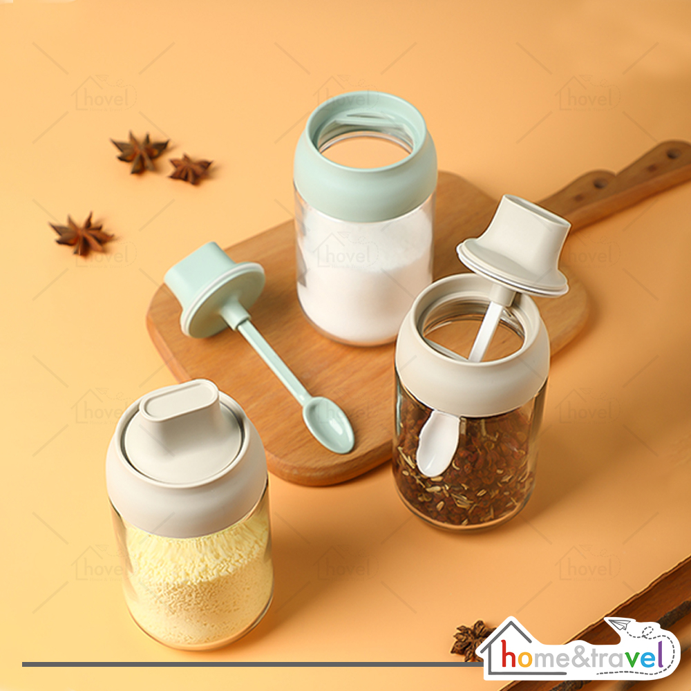 HOVELSHOP Botol Tempat Bumbu Dapur Gula Minyak Kecap Micin Toples Kaca Spice Bottle