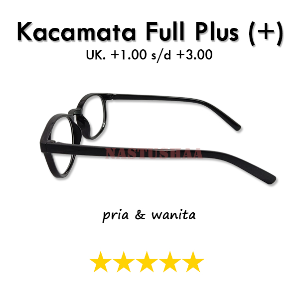 Kacamata Full Plus (+) Ukuran +1.00 s/d +3.00 Kacamata Rabun Dekat Frame Model Oval Hitam Pria/Wanita Unisex FREECASE