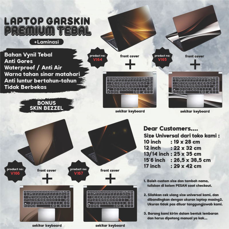 Garskin Laptop Anti Gores Elegant Brown Gold Geometris Premium Full set 10 12 13 14 15 inch  Universal Untuk Semua Merk Laptop