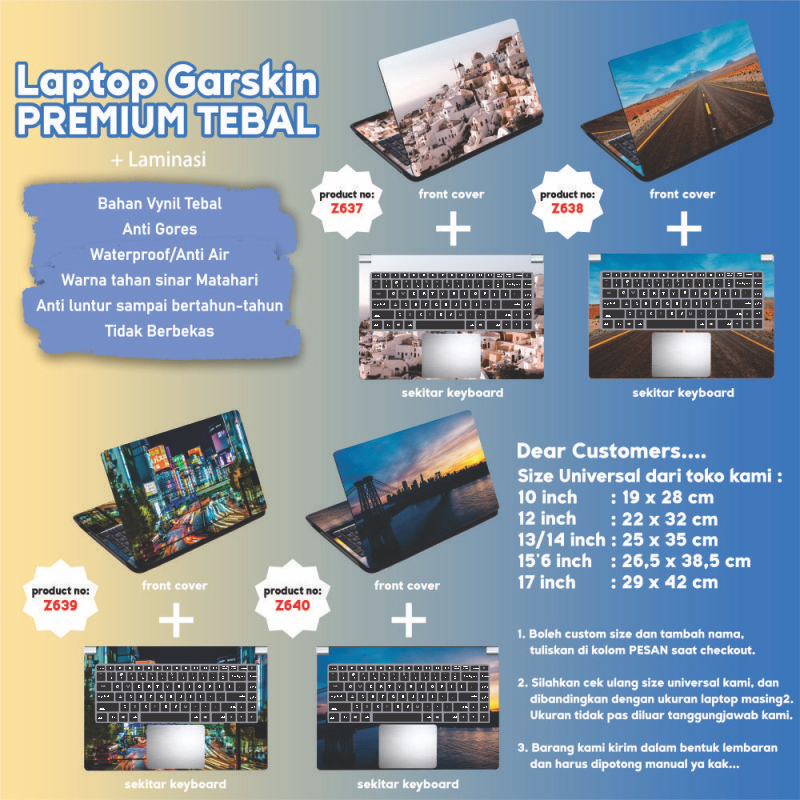 Garskin Laptop Anti Gores Best View Premium Full set 10 12 13 14 15 inch  Acer Lenovo Asus Macbook Dell