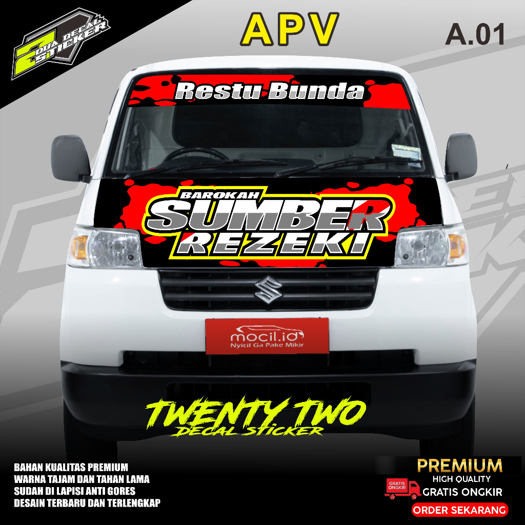 STIKER DECAL MOBIL APV PICKUP / KAP DEPAN  TWENTY TWO A.01