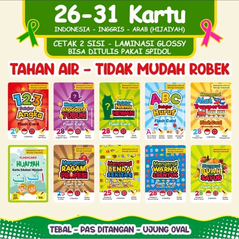 MAINAN FLASH CARD FLASHCARD BELAJAR EDUKASI ANAK BAYI BALITA PAUD TK SD LAKI PEREMPUAN POSTER KARTU 