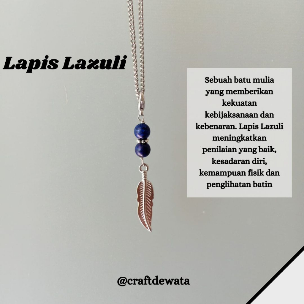 Kalung Rantai Liontin Batu Alam Silver Feather / Kalung Rantai Cowok / Kalung Rantai / Liontin Batu Alam / Liontin batu Cakra / Liontin Energi / Craftdewata