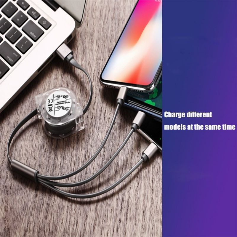 EXMI Kabel Charger 3 in 1 USB Type C Lightning Micro Retractable Cable - XY-D014