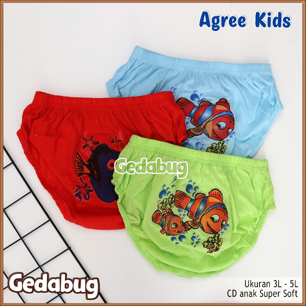 3 Pcs - Cd Anak Agree Kids AK B002 Big Size | Celana dalam anak motif sablon belakang | Gedabug