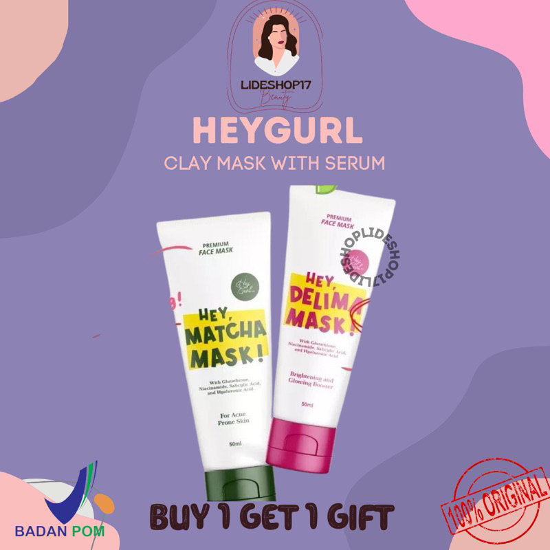 [READY] Clay mask by heygurl.id / CLAY MASK HEYGURL / Clay mask delima heygurl / clay mask matcha heygurl / Hey Delima Mask / Clay masker heygurl / Claymask Heygurl