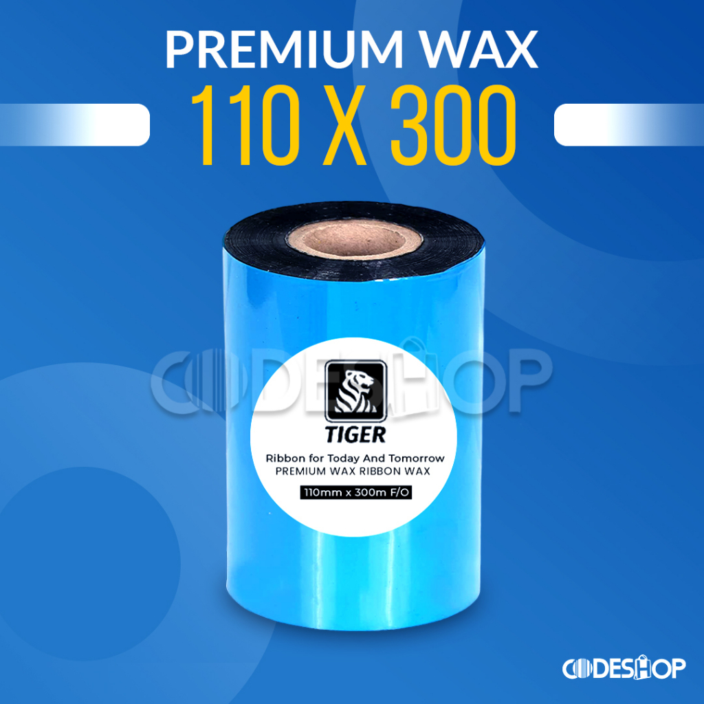 Premium Wax 110mmX300M TIGER Ribbon Printer Barcode TERMURAH