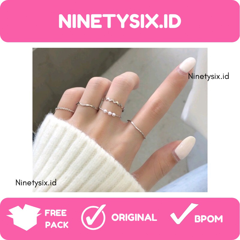 Cincin Ring 1 set isi 5PCS Desain Geometri Mutiara Bahan Metal Gaya Korea / Cincin Wanita