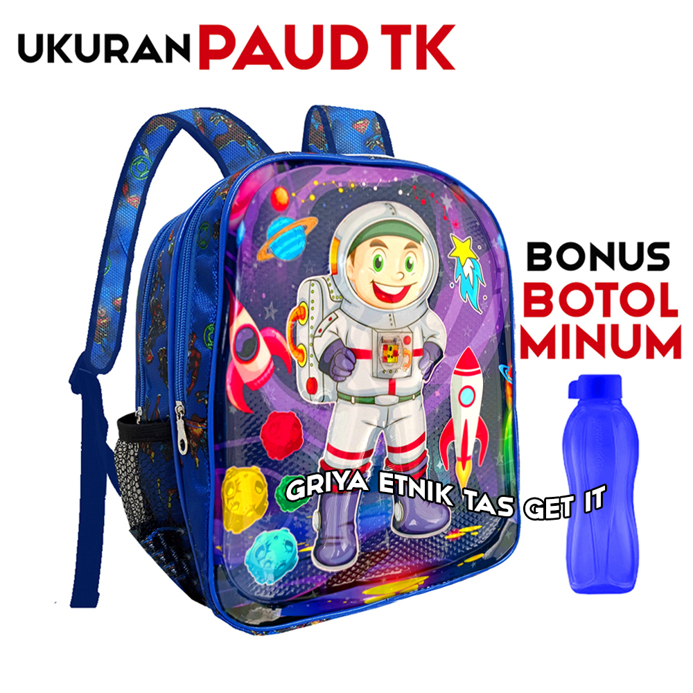 Tas Sekolah Anak Laki laki TK Paud BONUS BOTOL Karakter Stumble Guys Astronot Lampu LED