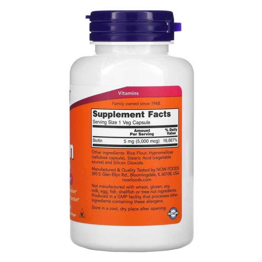 Now Foods Biotin 5000 mcg 5,000 mcg - 120 Veg Capsules Biotin 5000 mcg