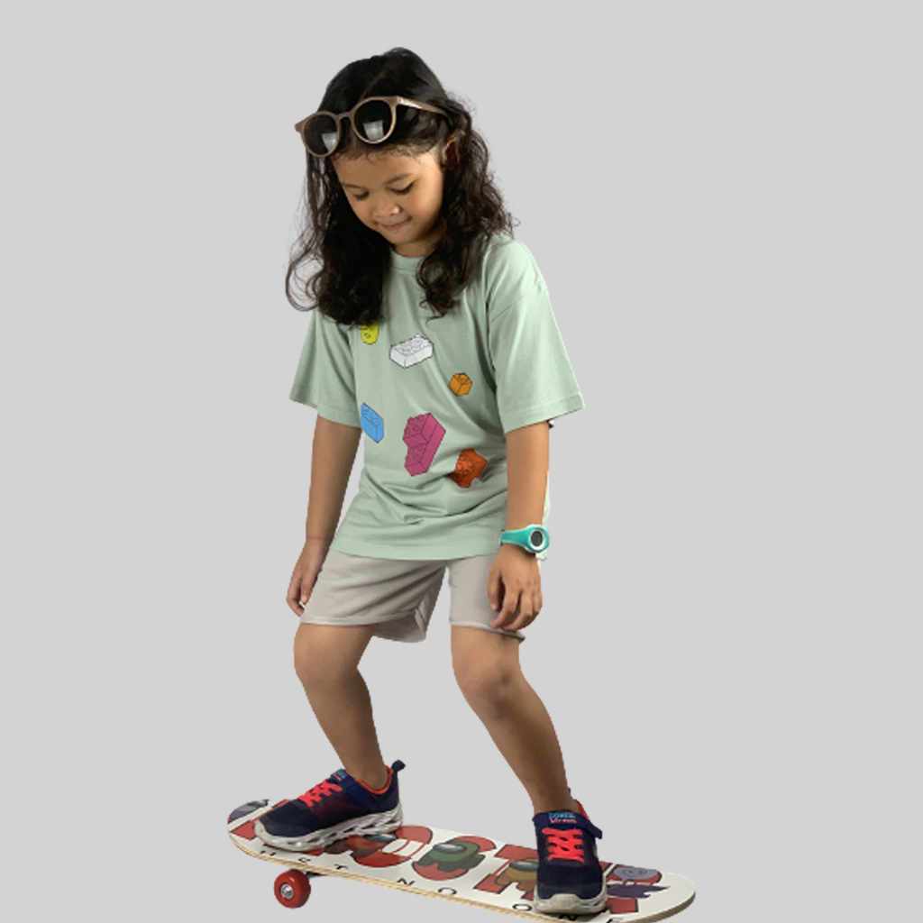 Kaos Anak, Tshirt Anak, Baju Atasan anak laki laki Perempuan Unisex Catton Bamboo 30s -  Seafoam Gre