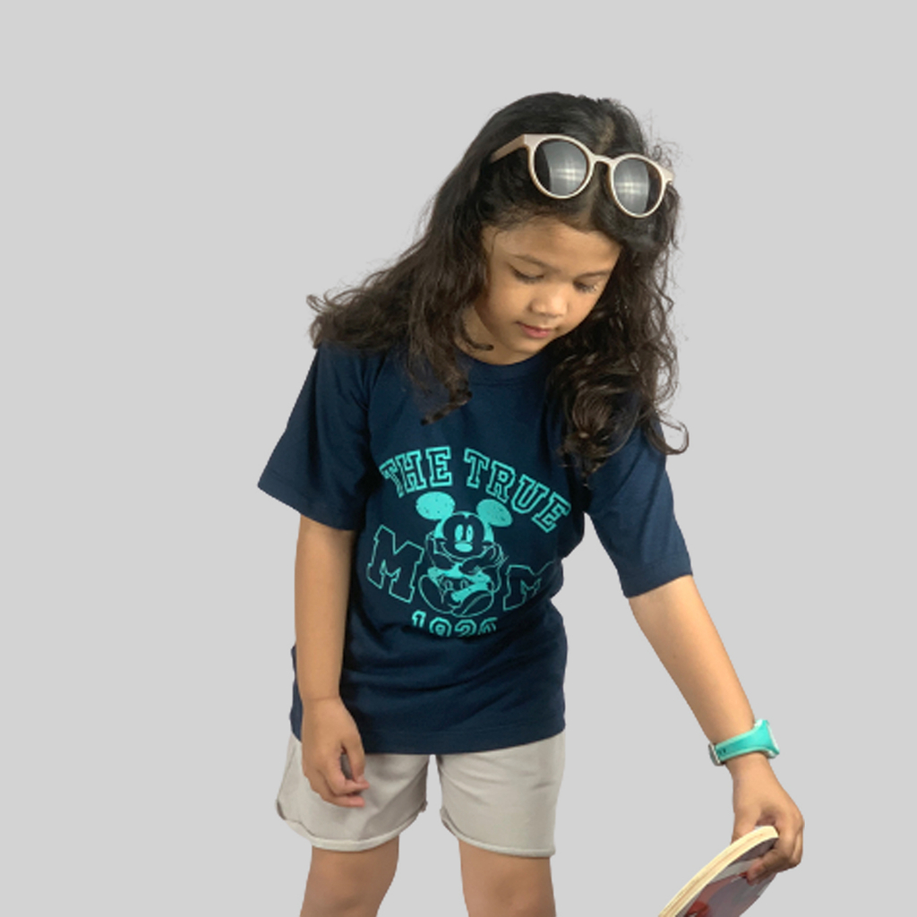 Kaos Anak, Tshirt Anak, Baju Atasan anak laki laki Perempuan Unisex Catton Bamboo 30s  – Navy Mickey