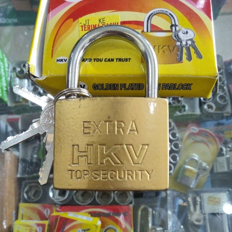 kunci gembok 60mm/gembok pintu pagar 60mm hkv ( anak kunci 3pc)