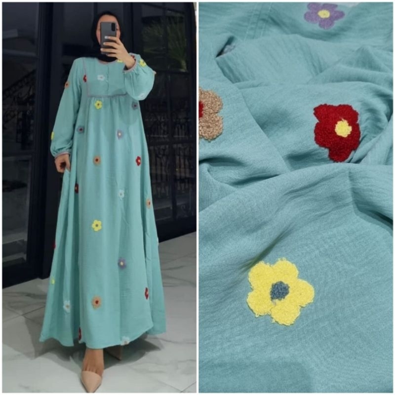 Gamis/midi dress kringkle kancing dada Ori By Edness Kayla