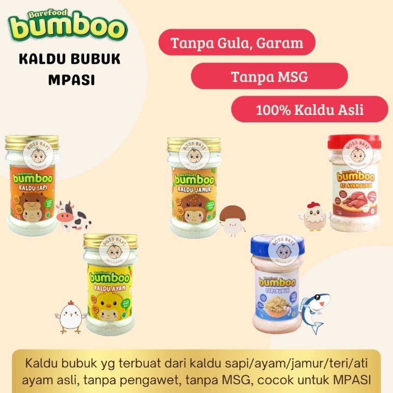 BUMBOO - Kaldu Bubuk Bahan Alami Tanpa MSG, Gula, Garam, 100% Asli Ayam/Jamur/Sapi/Ati Ayam/Teri cocok untuk MPASI