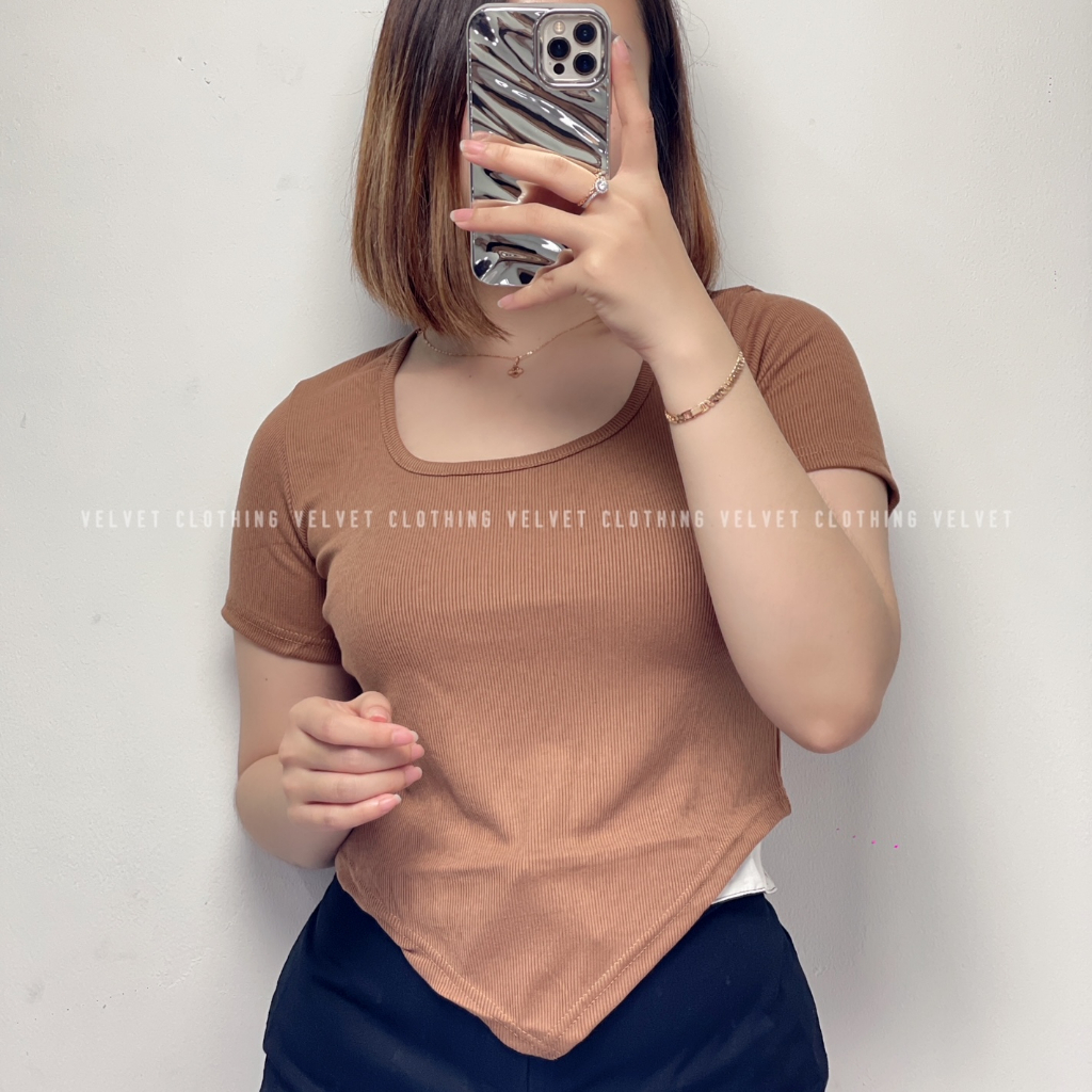 Crop Top Oval Korea / Croptop Polos Oval Knit Wanita / Croptee Oval 4370