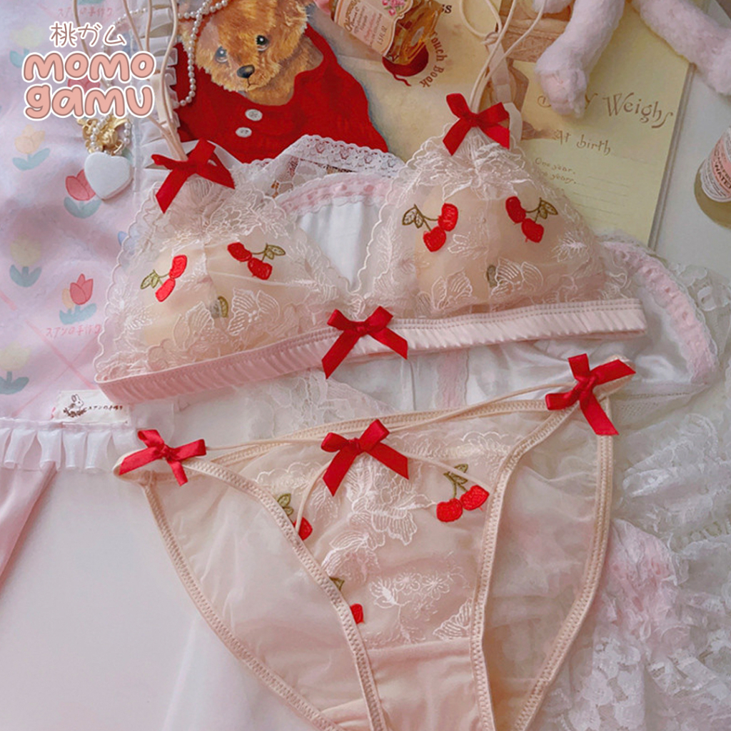 Cherry Creme Lingerie / Bra / Undergarment Set || Momogamu Japanese Cute x Kawaii Lingerie