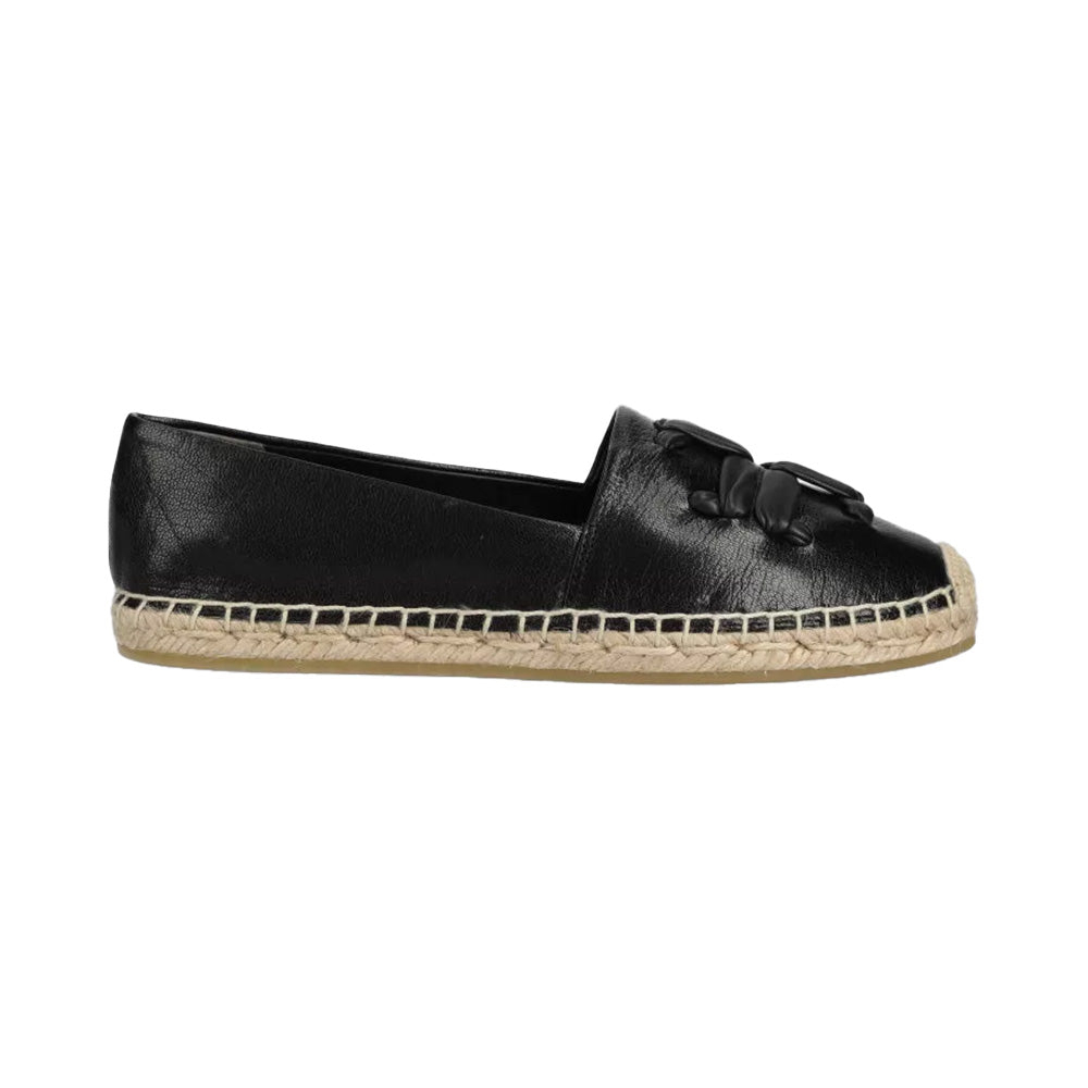 Try Burch Woven Double T Signature Calf Leather Espa Black Cream