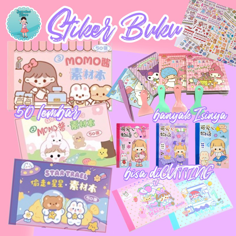 Stiker Buku Aesthetic Momo/Stiker Buku 50 lembar/Stiker Buku Momo/Aesthetic Memo Peel Sticker/Sticker Aesthetic Dekorasi/Stiker Buku spiral diy craft/imut fancy elegan atk stiker imut/Buku Stiker Estetik