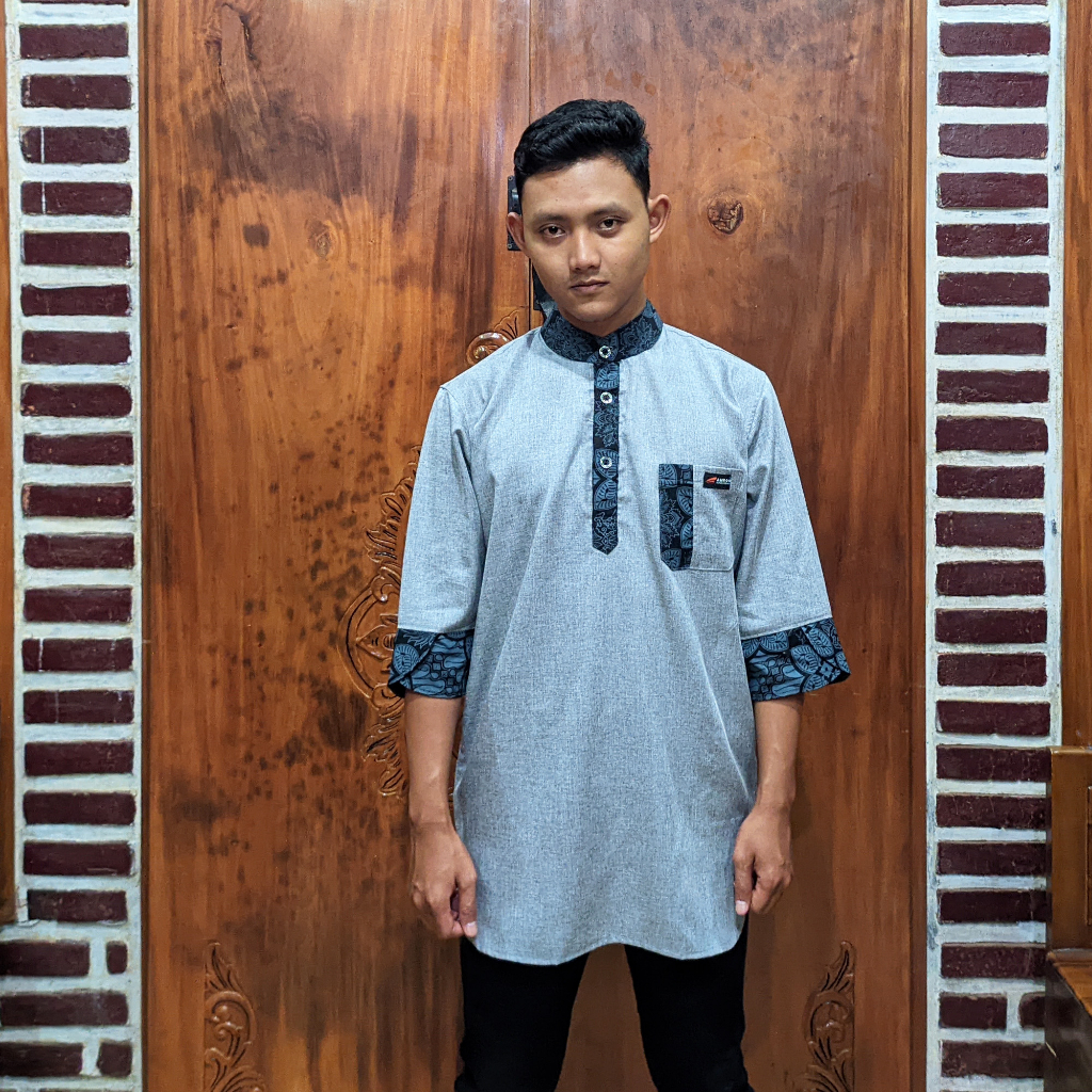 Baju Koko Kurta Pakistan Pria Dewasa Lengan Pendek 3/4 Kombinasi Batik Model Terbaru Kualitas Terbaik Lebaran