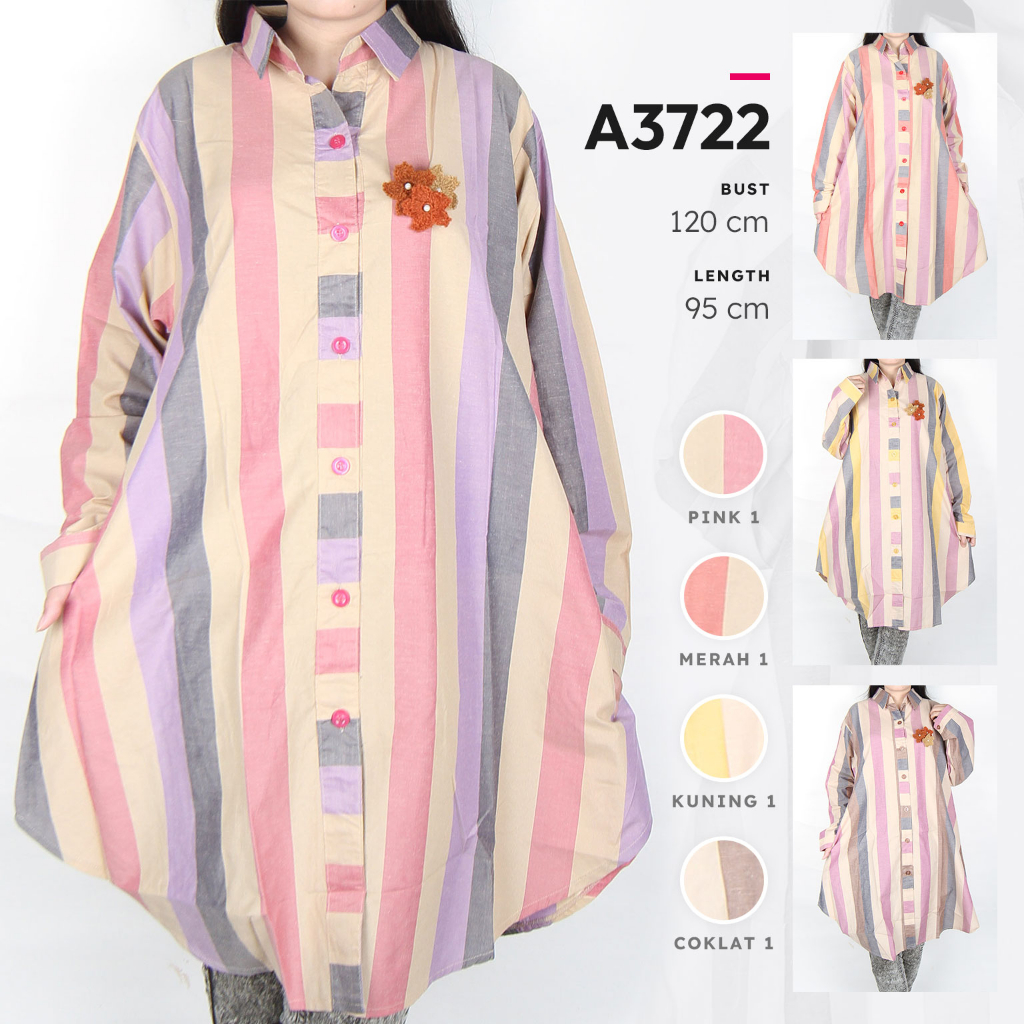 Maliju Tunik Jumbo LD 120 CM Bigsize Salur Garis Katun 5L - A3722