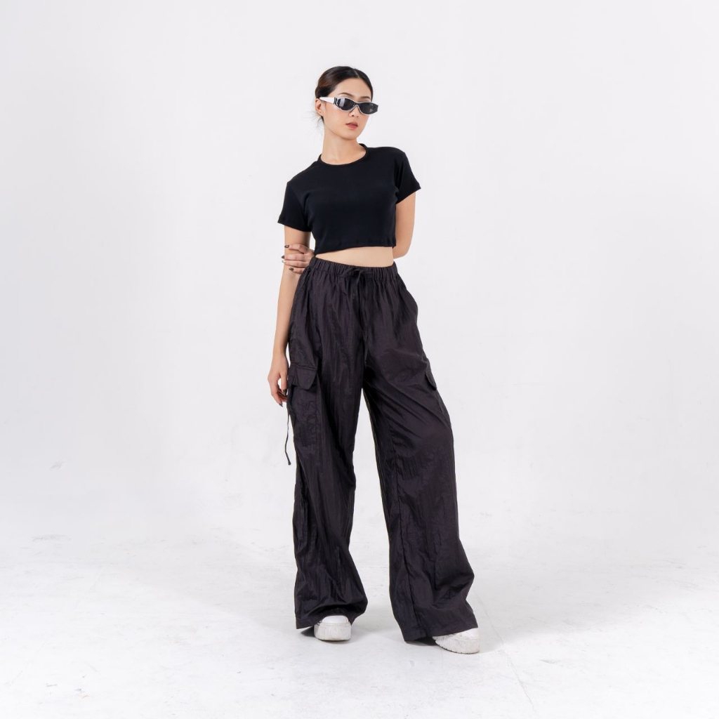 AIJO - Grizelle Cargo Pants - Kulot Panjang Parasut Wanita Korean Look