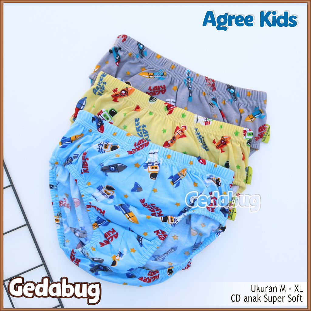 3 Pcs - Celana dalam anak Agree CA 40 Print warna | CD Agree Kids Karet kerut | Gedabug