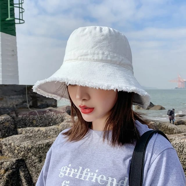 TOPI PANTAI WANITA DEWASA KOREA BUCKET LEBAR CAP PEREMPUAN MODEL TERBARU PELINDUNG MUSIM PANAS W21