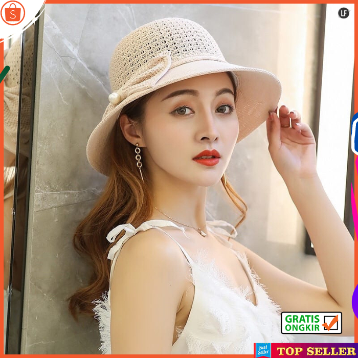 TOPI PANTAI WANITA DEWASA KOREA BUCKET PITA BUNGA LEBAR CAP PEREMPUAN PARIS TERBARU KEKINIAN W14