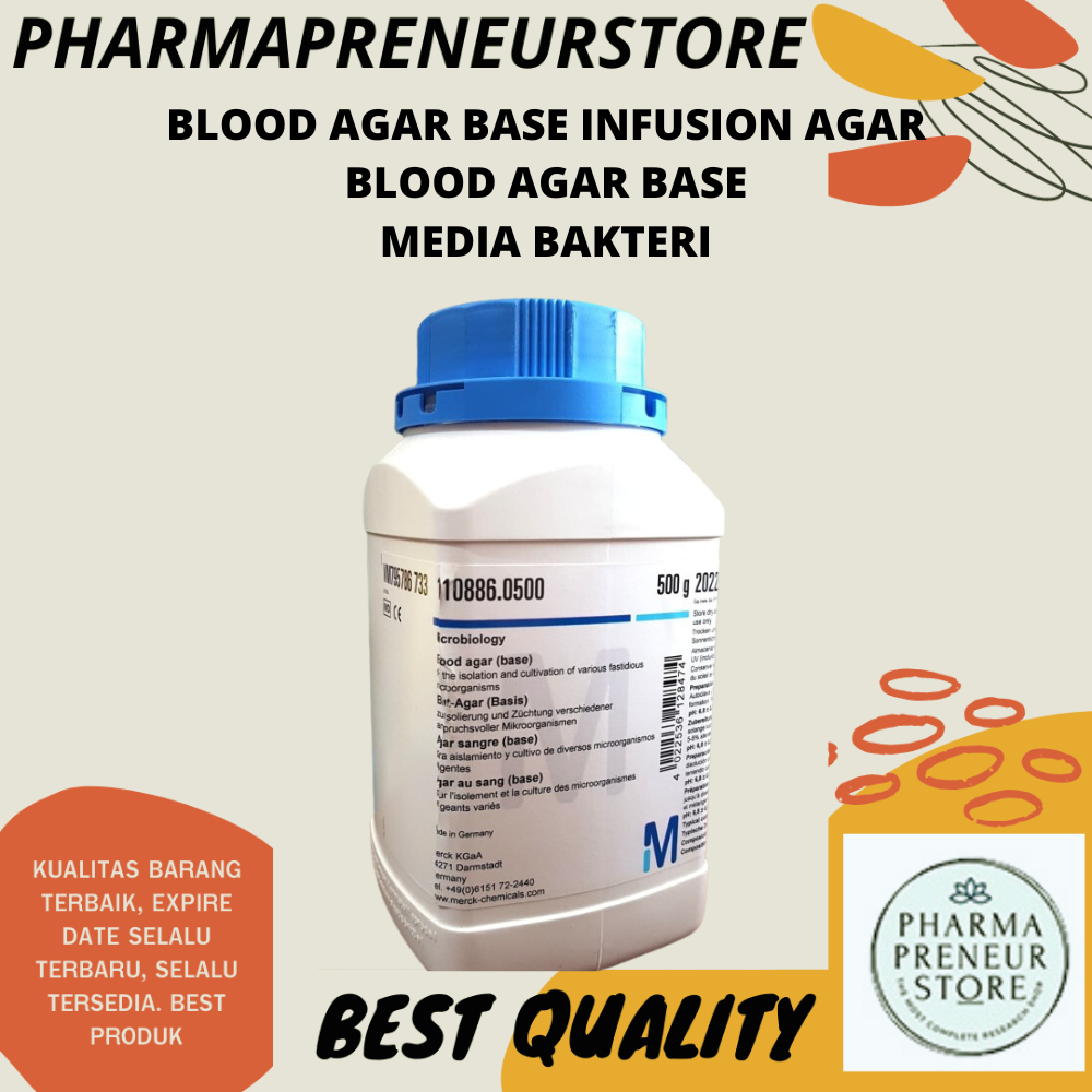 BLOOD AGAR BASE INFUSION AGAR / BLOOD AGAR BASE MERCK PER 10 GRAM MEDIA BAKTERI MIKROBIOLOGI BEST QUALITY