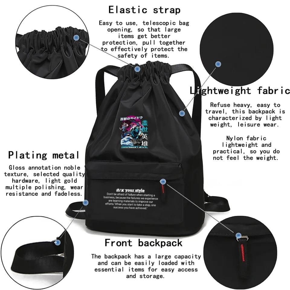 Tas Serut Kanvas Pria Dan Wanita / Stringbag Olahraga Hitam Polos Waterprof / Tas Serut Motif Terbar