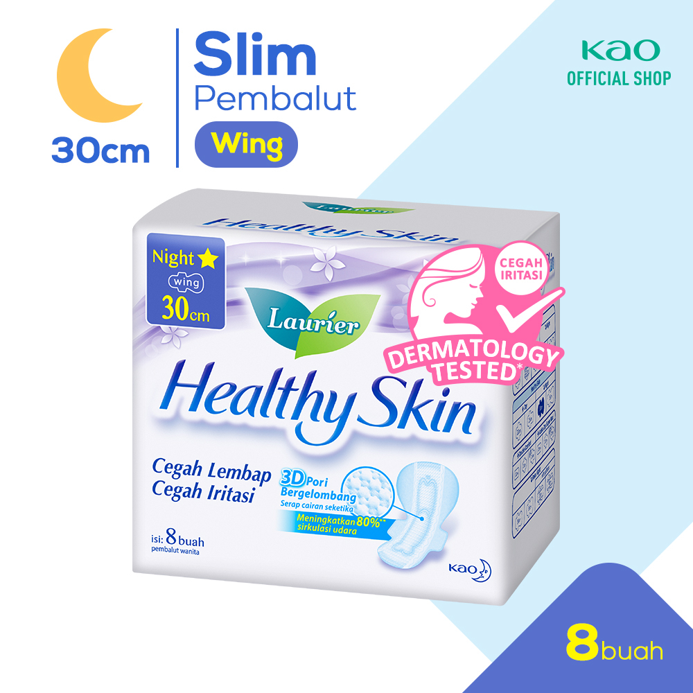 Laurier Healthy Skin Pembalut Wanita Night Irritation Free 30cm Wing Cegah Iritasi Dengan Permukaan 