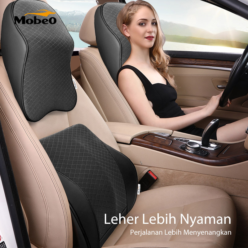 Mobeo Bantal Mobil Sandaran Leher Memory Foam + Katun Linen / Car Neck Pillow Memory Foam