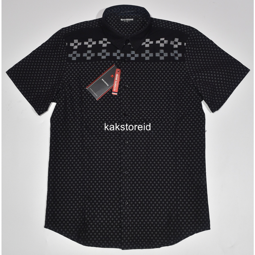 Kemeja Pria BAVERRE Formal Lengan Pendek Hitam Motif Slimfit KSB 13