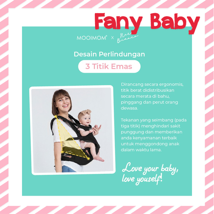 MOOIMOM X NERO BIANCO LIGHTWEIGHT HIPSEAT FREE [ LANOLIN NIPPLE CREAM 15ML 1PCS ]