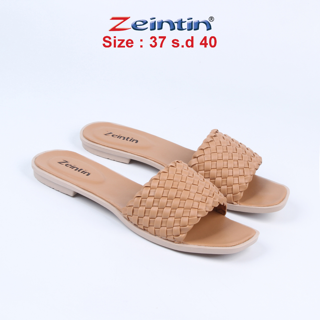 Zeintin - Sandal Wanita Flat wanita Selop Wanita Bahan Sintetis Model Anyam Kausal Zeintin SS