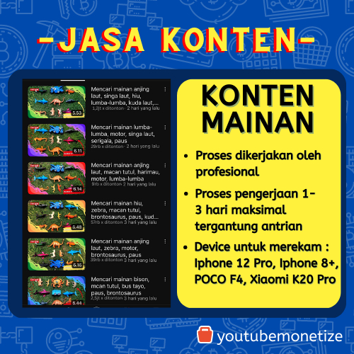 JASA PEMBUATAN VIDEO KONTEN MAINAN ANAK TERMURAH & BERKUALITAS PENGERJAAN INSTAN BIKIN VIEWS YOUTUBE